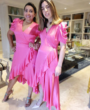 Load image into Gallery viewer, FUCHSIA RUFFLED MAXI DRESS