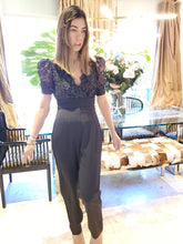 Load image into Gallery viewer, BLACK METALLIC LACE JUMPSUIT