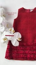 Load image into Gallery viewer, RED TWEED RUFFLED TRIM DRESS
