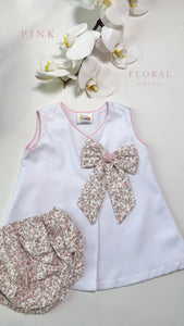 PINK FLORAL PRINT BOW DRESS