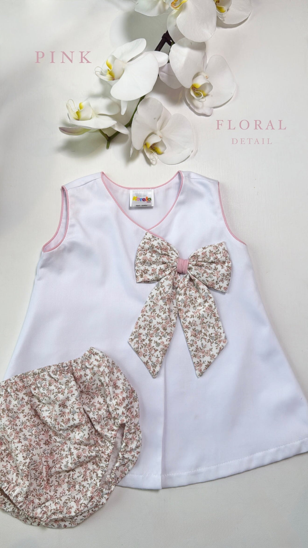 PINK FLORAL PRINT BOW DRESS