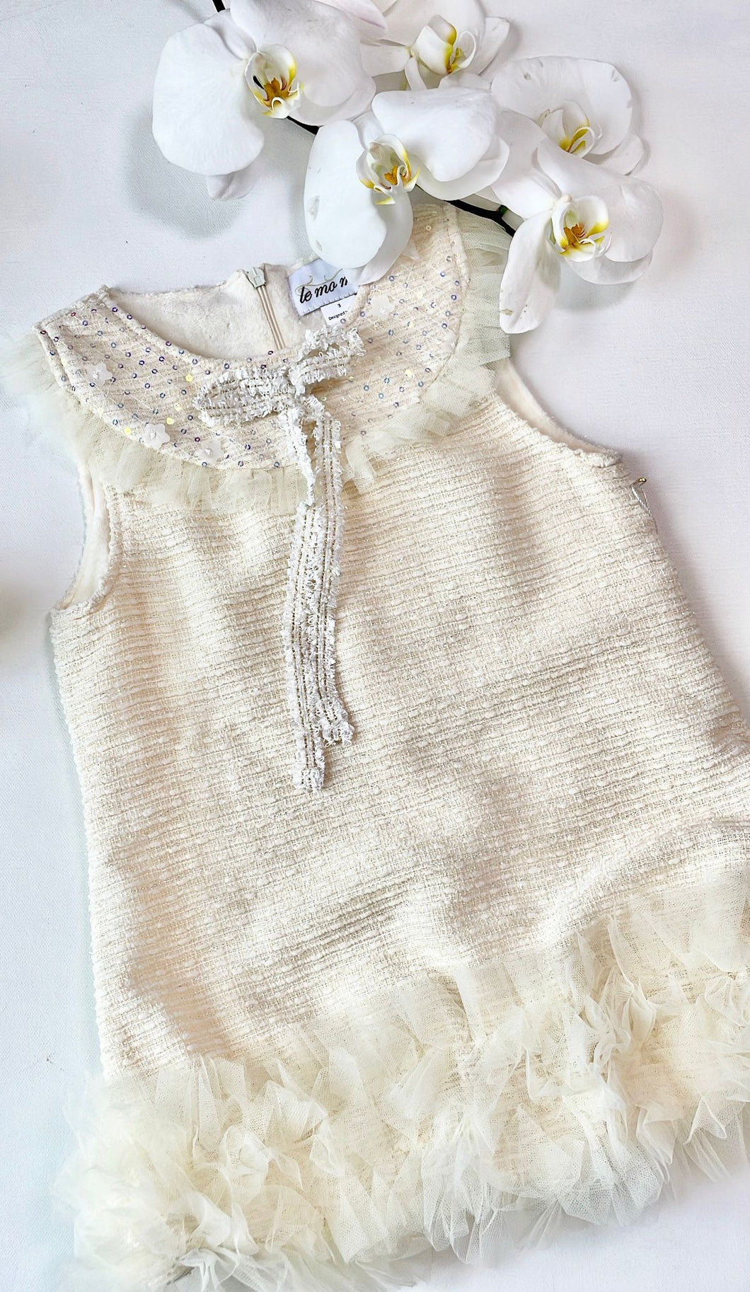 IVORY TULLE TRIM DRESS