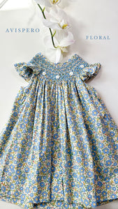 BLUE|YELLOW FLORAL SMOCKED DRESS