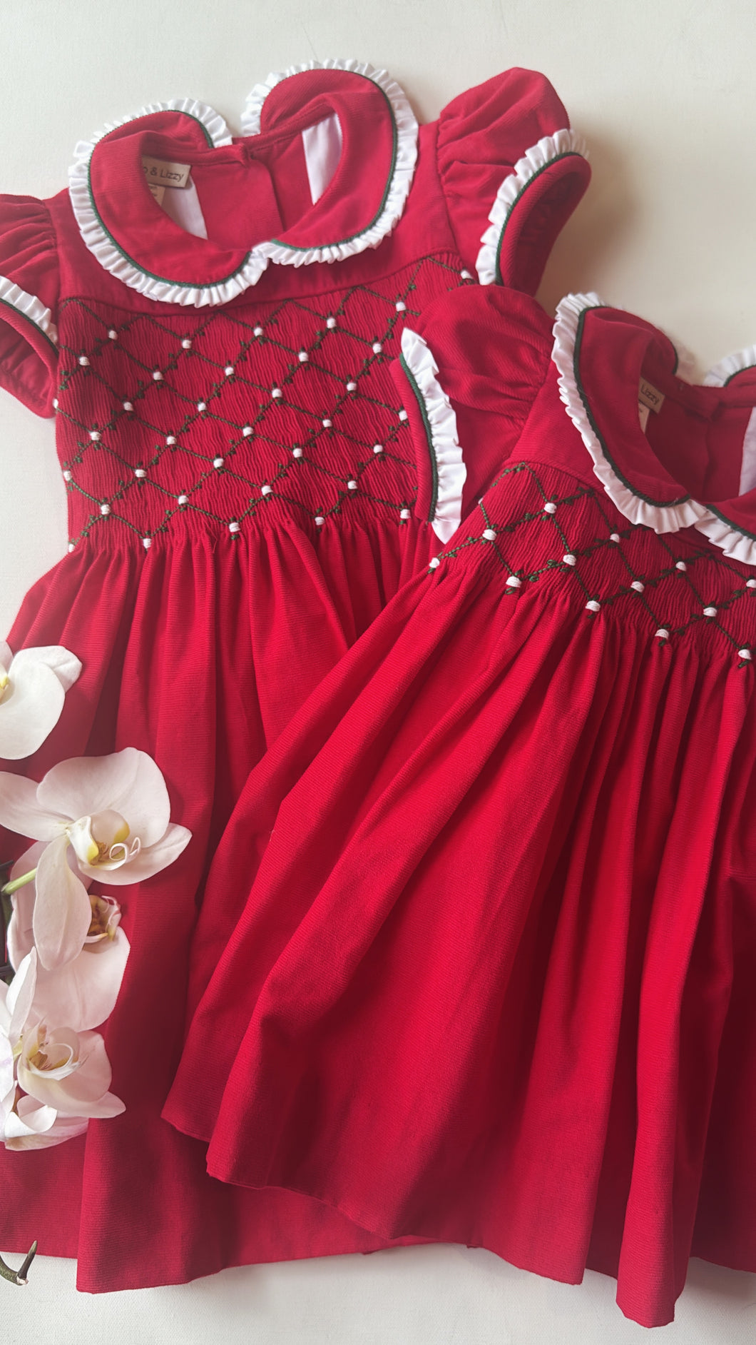 RED SMOCKED EMROIDERY DRESS