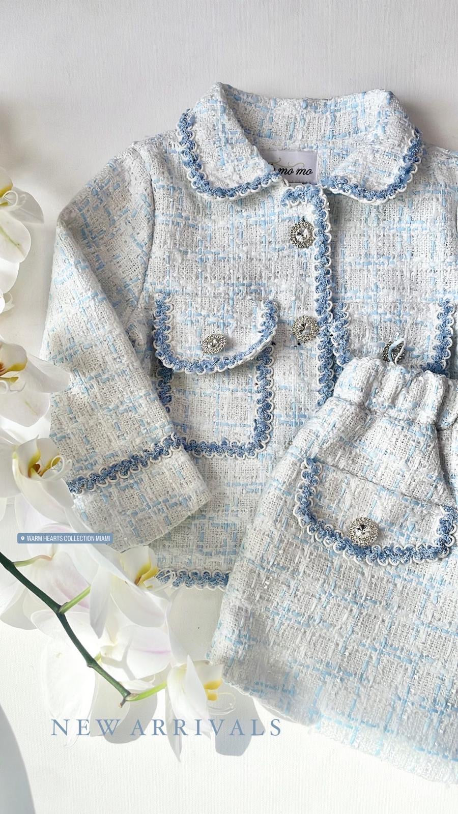 BLUE TWEED SHORT SET
