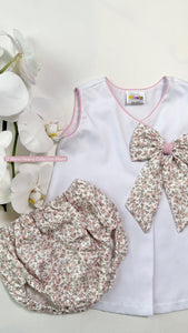 PINK FLORAL PRINT BOW DRESS