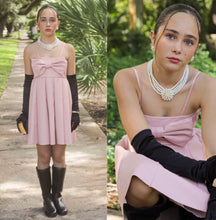 Load image into Gallery viewer, PINK FAUX LEATHER OVERSIZED BOW DRESS
