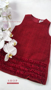 RED TWEED RUFFLED TRIM DRESS