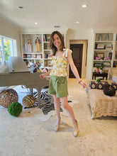 Load image into Gallery viewer, GREEN LINEN ASYMMETRIC SHORTS
