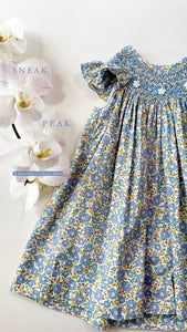 BLUE|YELLOW FLORAL SMOCKED DRESS