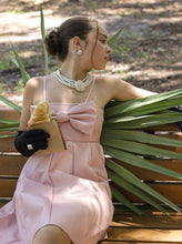 Load image into Gallery viewer, PINK FAUX LEATHER OVERSIZED BOW DRESS
