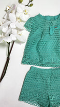 Load image into Gallery viewer, TEAL EYELET SHORT SET
