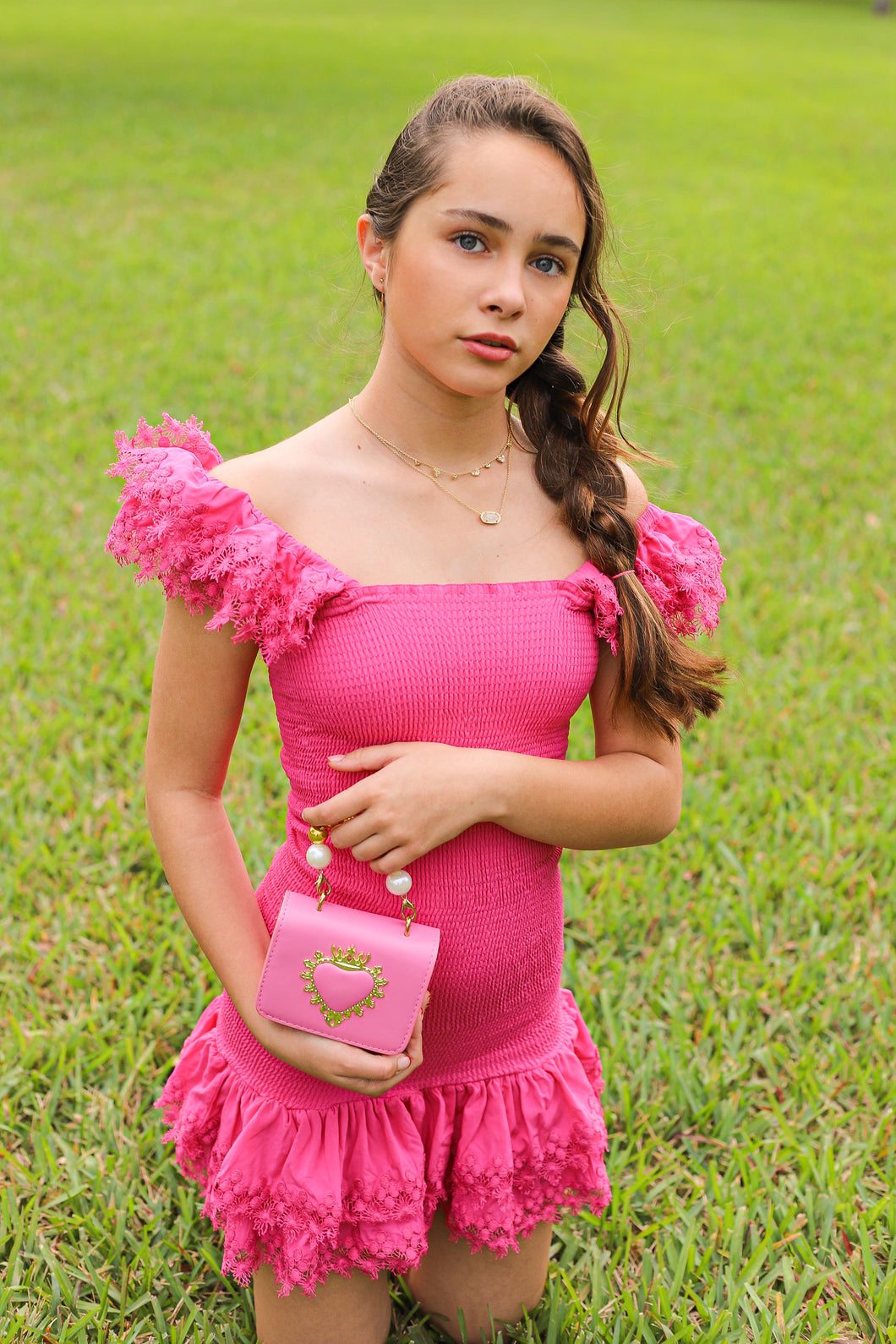hot pink smocked dress Sassy Shortcake Playdate Preppy Dress