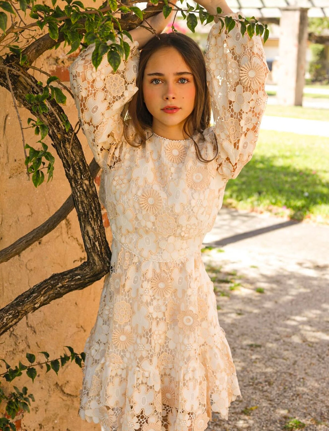 IVORY EMBROIDERY OPEN BACK DRESS