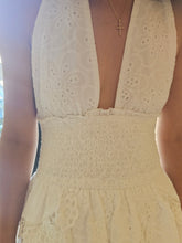 Load image into Gallery viewer, WHITE EYELET HALTER DRESS
