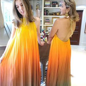 SUNSET OMBRE PLEATED MAXI DRESS