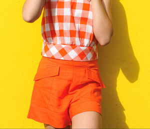 ORANGE LINEN SHORTS