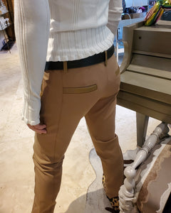 TAN FRONT PANEL LEATHER PANTS