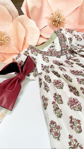 OLIVE|BURGUNDY FLORAL DRESS