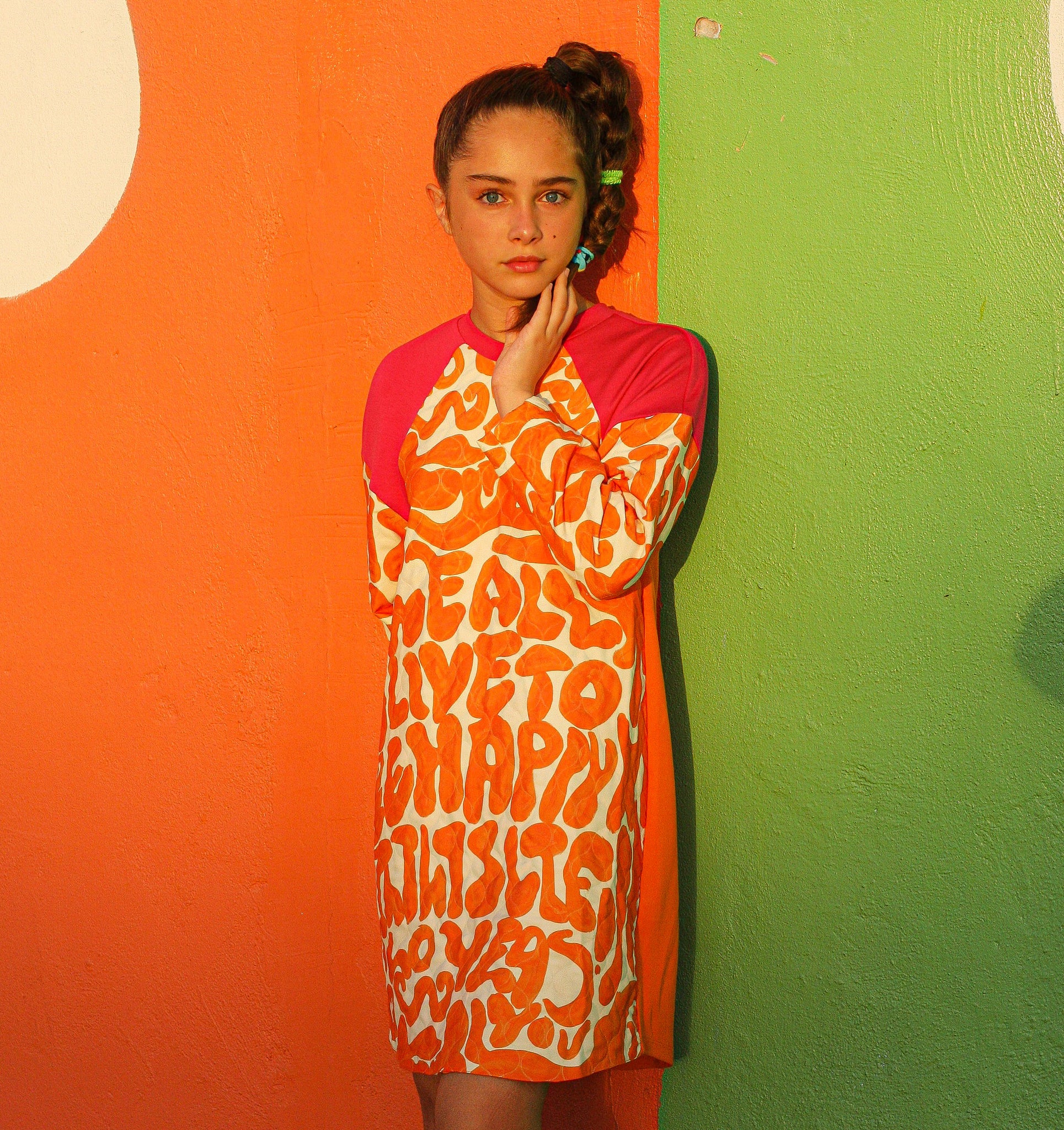 ORANGE|HOT PINK COLORBLOCK LETTER DRESS Warm Hearts Collection Miami ORANGE|HOT PINK COLORBLOCK LETTER DRESS Warm Hearts Collection Miami
