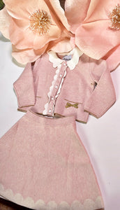 Pink Knit Cardigan Skirt Set