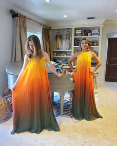 SUNSET OMBRE PLEATED MAXI DRESS