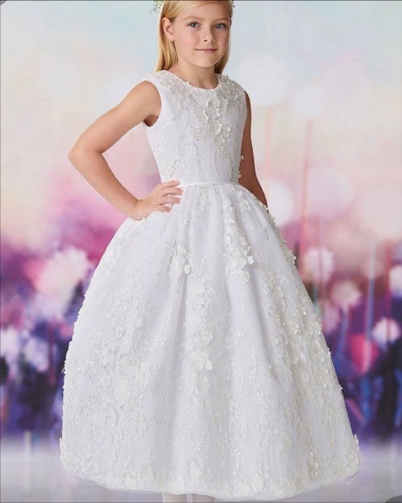 WHITE SEQUINED FLORAL COMMUNION DRESS