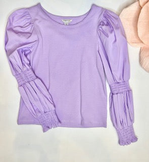 Lilac Puff- Sleeve Knit Top