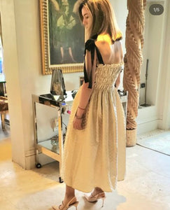 Gold Check Jacquard Dress w/ Black Contrast Trim