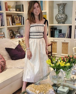Gold Check Jacquard Dress w/ Black Contrast Trim