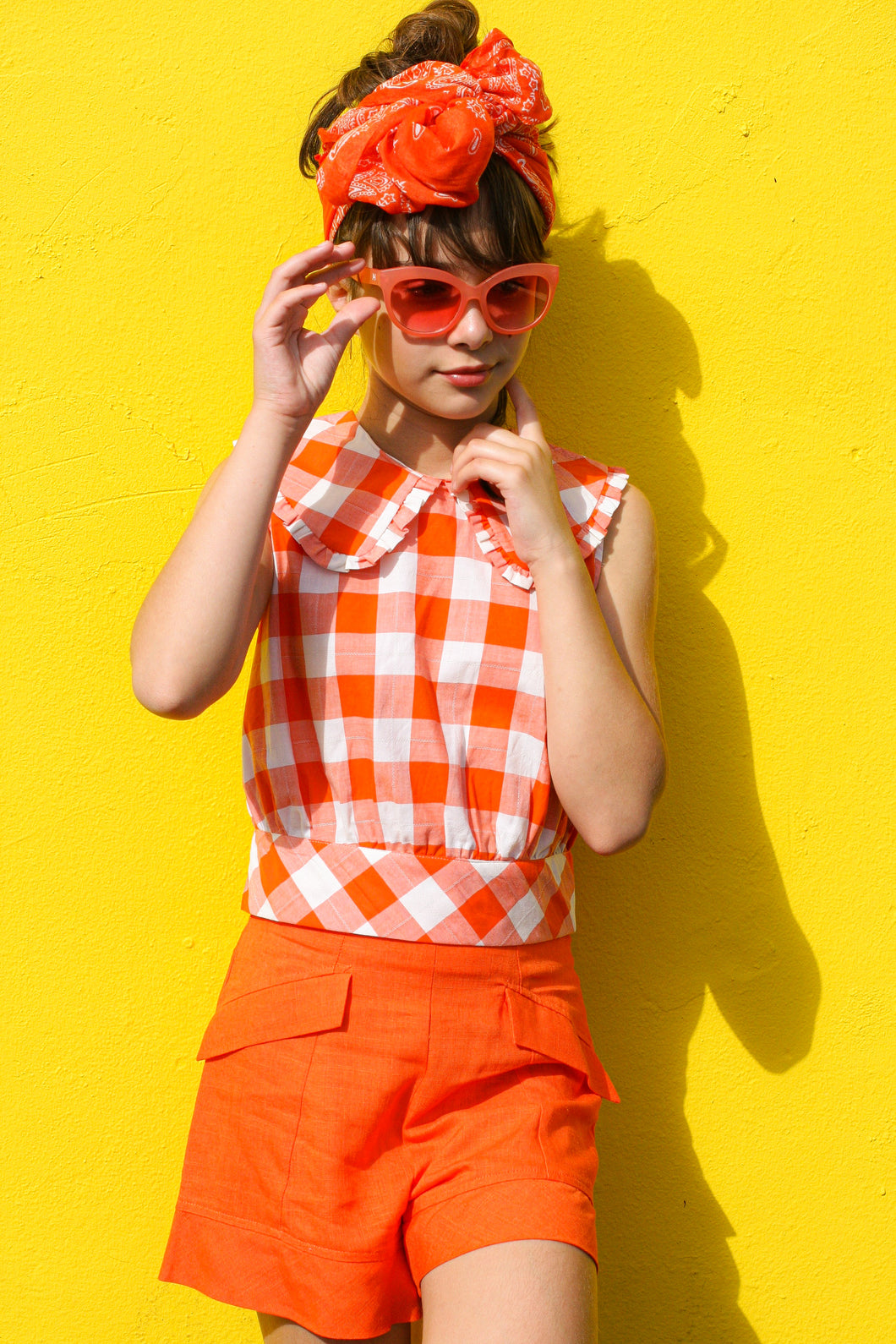 ORANGE LINEN SHORTS