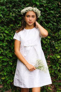 WHITE SILK A-LINE DRESS