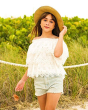 Load image into Gallery viewer, WHITE EYELET OFF-SHOULDER TOP
