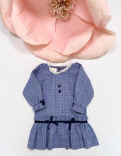 Load image into Gallery viewer, NAVY/PLAID VELVET BOW DRESS
